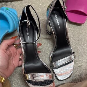 Bershka Metallic Silver Heeled Sandals